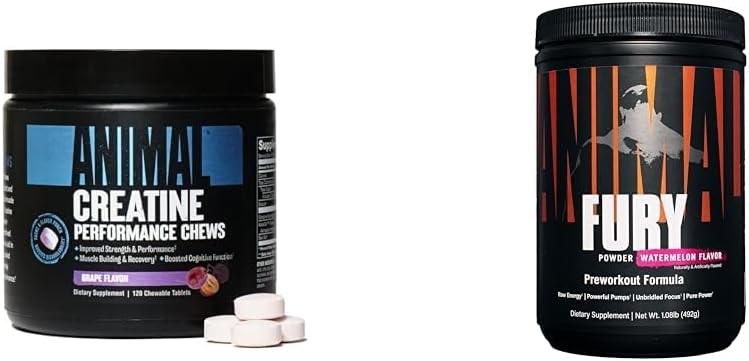 Animalισκία Creatine των ζώων - Ενισχυμένη Creatine Monohydrate με AstraGin για τη βελτίωση της απορρόφησης & Fury Pre Workout συμπλήρωμα σκόνης για την ενέργεια και την εστίαση 5g