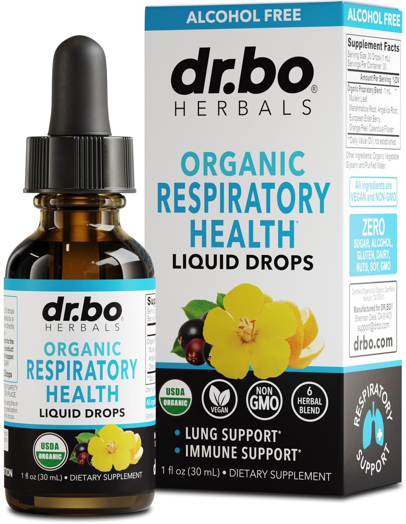 Lung Detox Respiratory Health Drops - Organik Respiratory Supplements Herbal Lung Cleanse, Lungs Bronchial Support, Mucus Clear with Mullein Leaf Extract, Elderberry Supplement 1 ozz