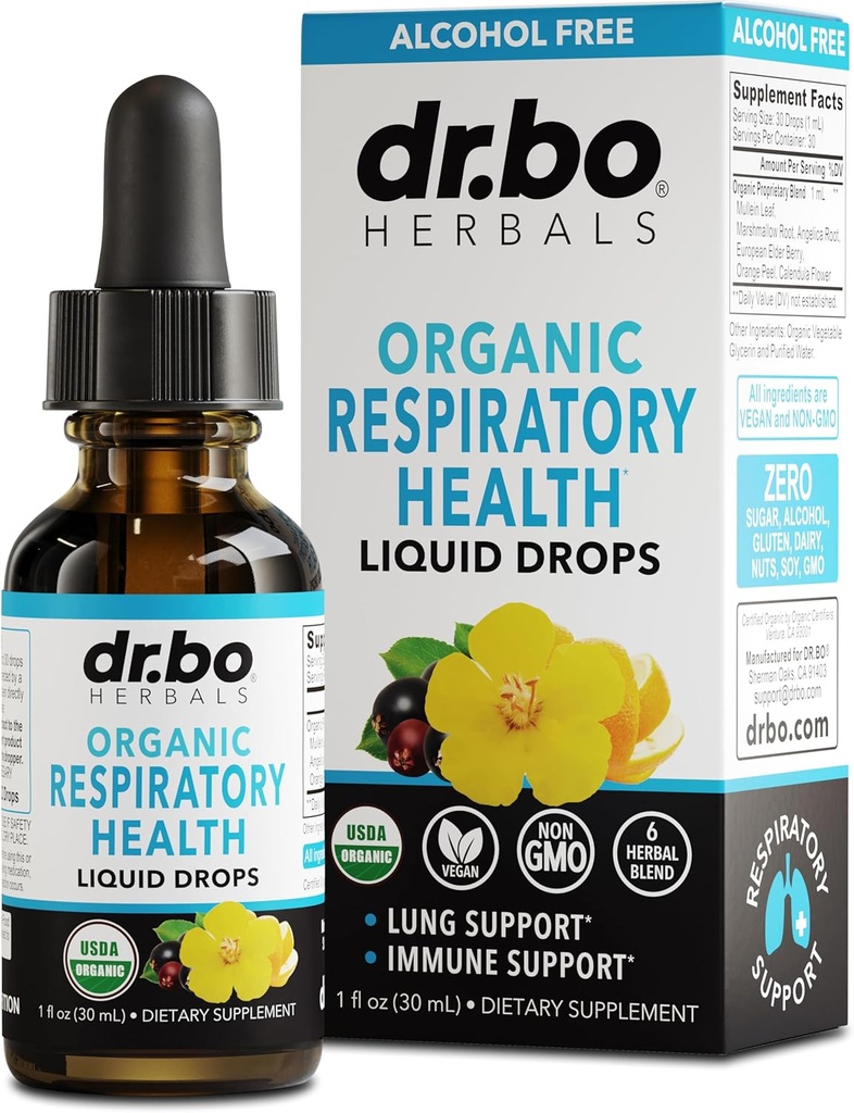 Lung Detox Respiratory Health Drops - Organik Respiratory Supplements Herbal Lung Cleanse, Lungs Bronchial Support, Mucus Clear with Mullein Leaf Extract, Elderberry Supplement 1 ozz