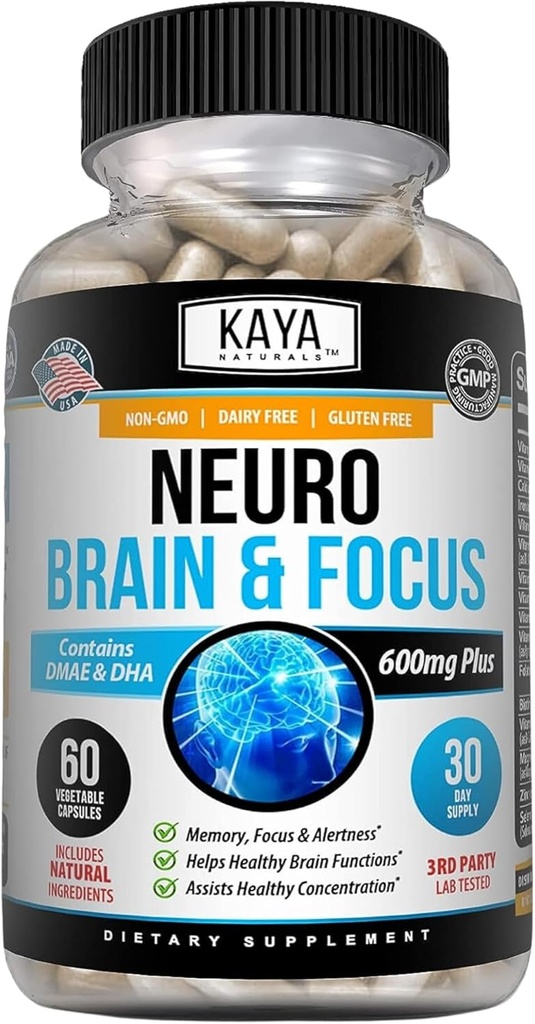 Kaya Naturals - Memory & Focus için Nöro Beyin - Nootropic Energy Capsule - Nootropic Brain Support Supplement - Focus & Concentration & Learning Balance - Bilişsel Fonksiyonl - 60