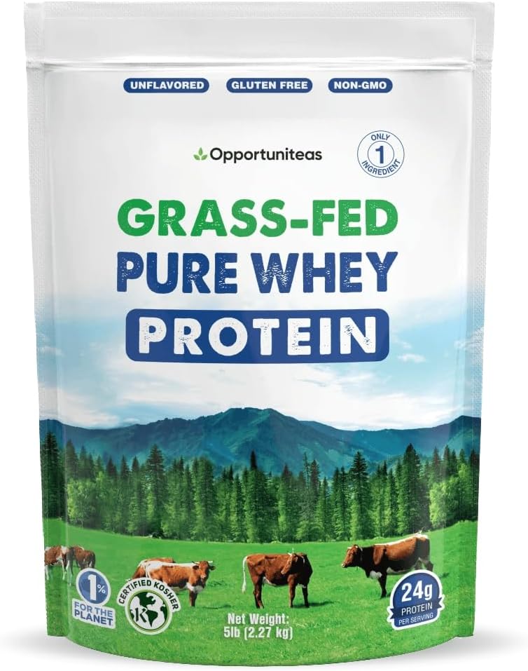 Opportunitas Grass Fed Whey Protein Powder Concentrate - 1 Συστατικό - Καθαρό συμπλήρωμα πρωτεΐνης για το ποτό, smoothie, Shake, Μαγειρική & Ψήσιμο - Μη ΓΤΟ, Ορμόνη Χωρίς & Γλουτένη - 5 Λίρες