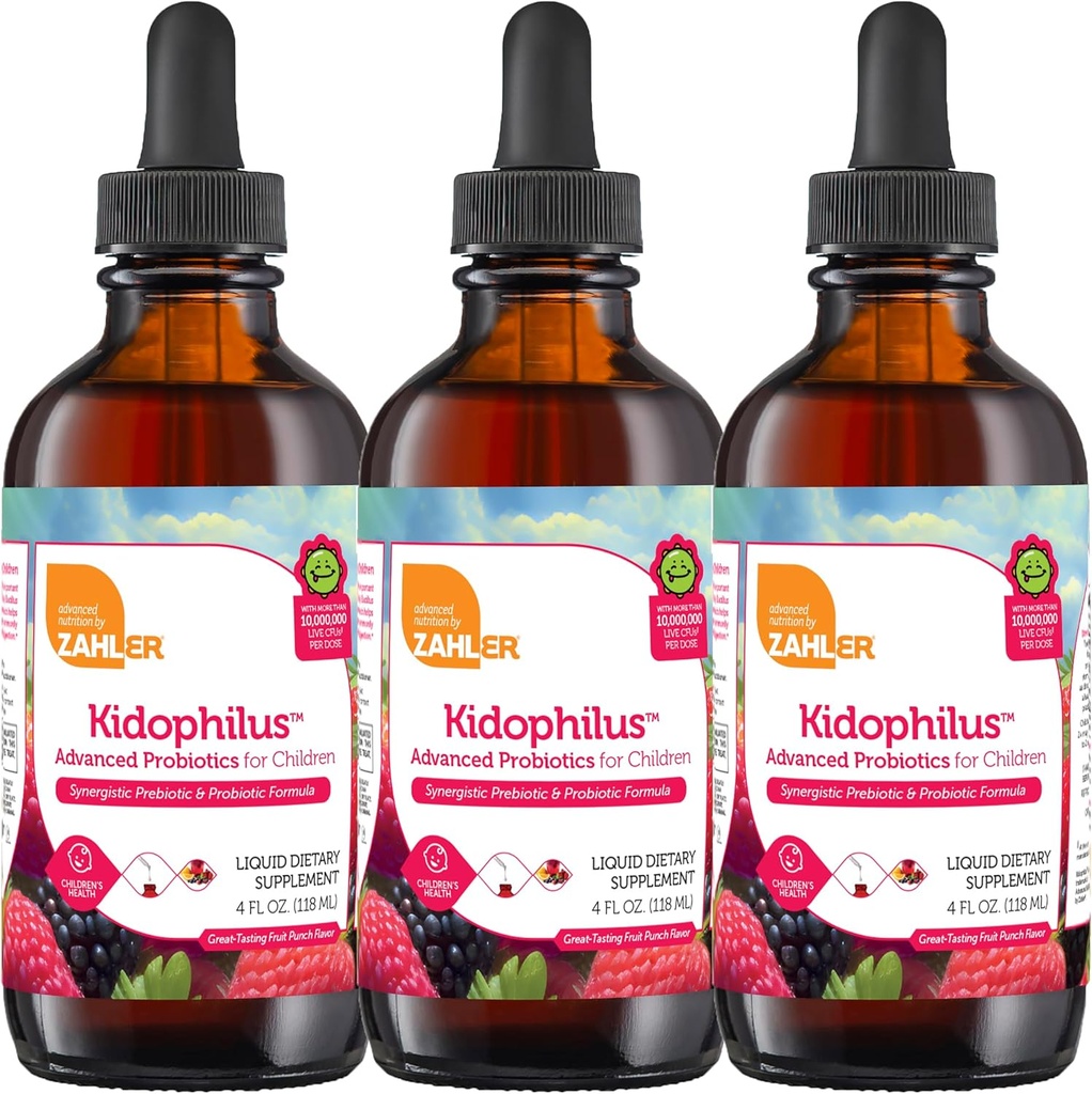 Zahler - Çocuklar için Kidofililer (4 Fl Oz) Onaylanmış Kosher, Sağlıklı Digestion ve Immune Support - Meyve Zvored Children's Probiyotik Drops Supplement (3 Pack)