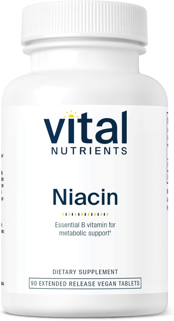 Vital Nutrients Niacin 500 mg | Men & Women için Timed-Release Niacin Supplement | Vitamin B3 Kalp Sağlığı ve Protein & Fat Metabolism | Gluten, Dairy, Soy Free | Non-GMO | 90 Tabletler