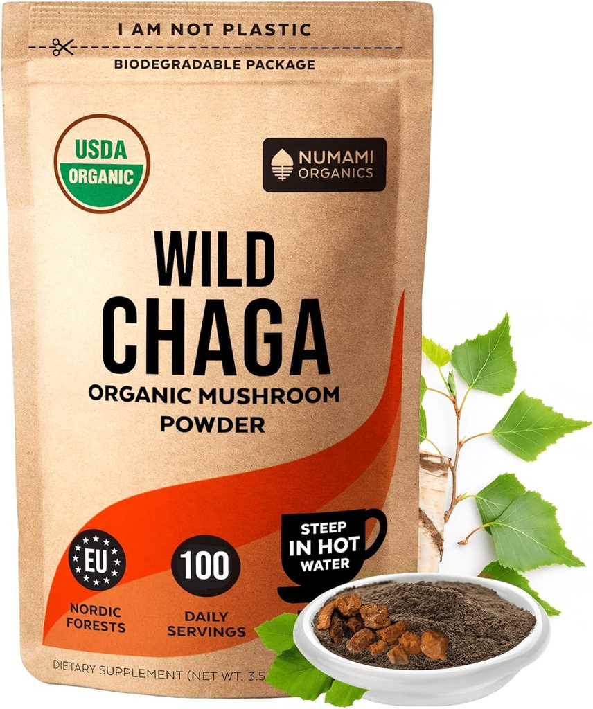 Organik Chaga Mushrooms Toz - Immune Defense ve More Energy için Chaga Çay Yapması Güzel Toz, Organik Chaga, Avrupa'da Vahşi Büyüyor, sertifikalı USDA Organik, 100 hizmet veriyor