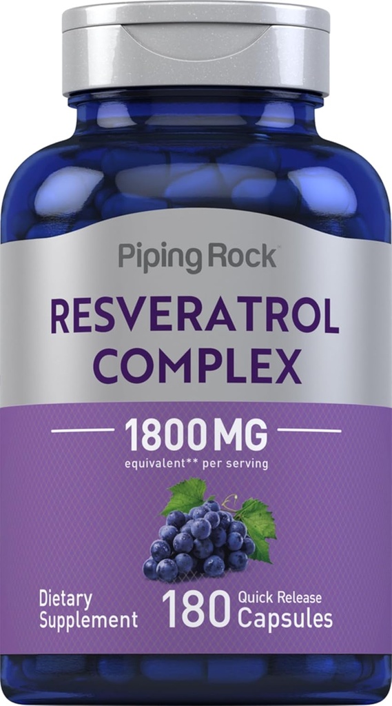 Piping Rock Resveratrol Kompleksi 1800 mg | 180 Capsules | Grape Tohumksiyon | Non-GMO, Gluten Free Supplement