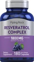Piping Rock Resveratrol Kompleksi 1800 mg | 180 Capsules | Grape Tohumksiyon | Non-GMO, Gluten Free Supplement