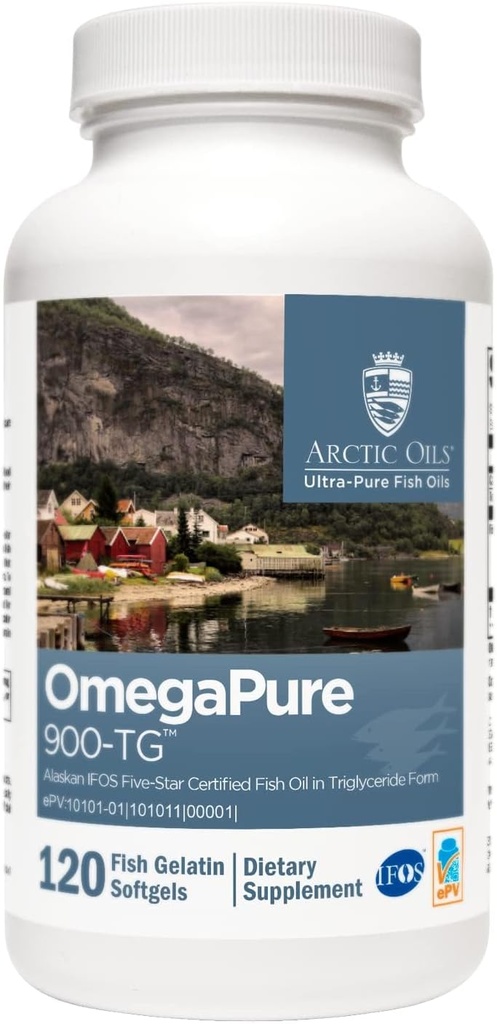 XYMOGEN OmegaPure 900-TG - Uluslararası Balık Petrol Standartları (IFOS) Five-Star sertifikalı Balık Petrol - DHA EPA Omega-3 Supplement in Triglyceride Form for Cardiovascular + Cognitive Support (120 Softgels)