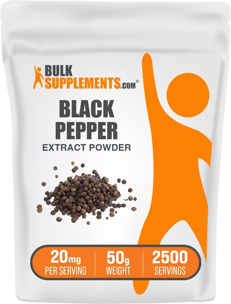 BulkSupplies.com Black Pepper Extract Powder - Black Pepper Συμπληρώματα, Piperine Συμπληρώματα - Vegan & Gluten Free, 20mg ανά Σερβίρισμα, 50g (1.8 oz) (πακέτο του 1)