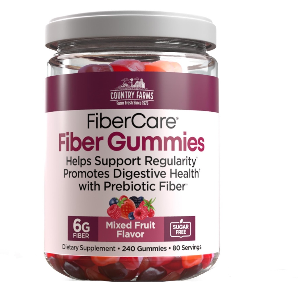 Ülke-Farm Fiber Bakım Gummies | Destekler Düzenlilik | Digestive Health | Prebiyotik | Karma Meyve Flavor | Fiber Için 6g | (240 Gummies) | 80 Gün Malzemeler