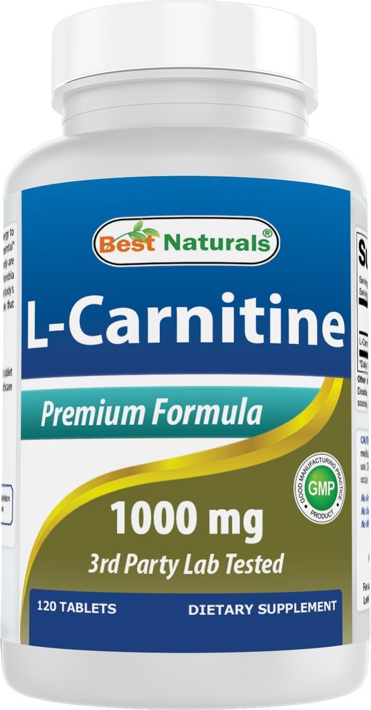 Tablet başına en iyi Naturals L-Carnitine Fumarate 1000 mg - 120 Kont - Boosts Cellular Energy