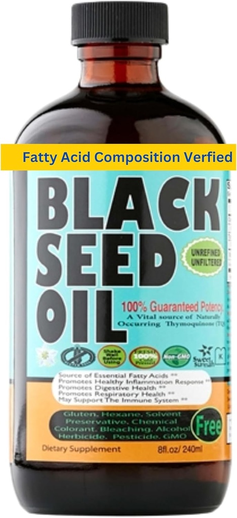 Black Seed Oil 8 Oz - Premium Nigella Sativa Cold-Pressed Turkish Black Cumin Oil - High Strength 3X Thymoquinone - Natural Support - Super Food Food