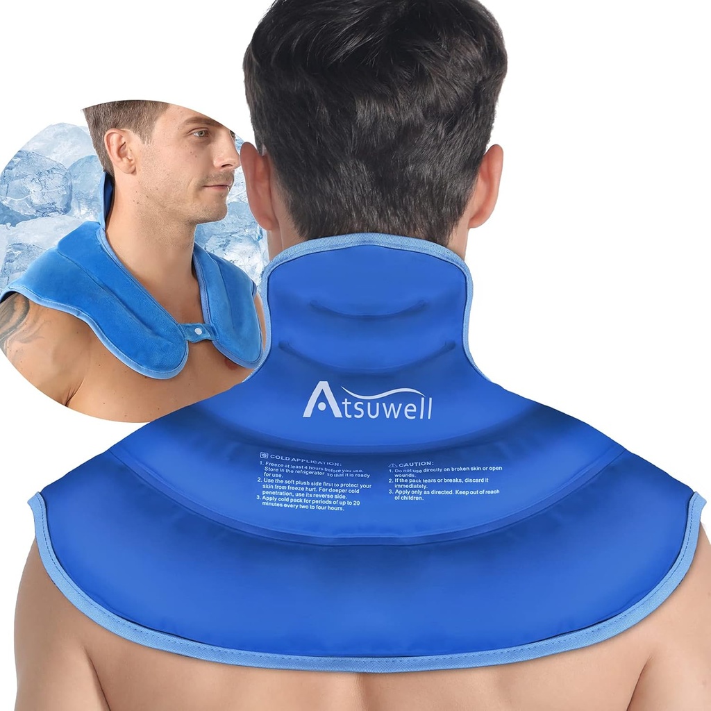 Atsuwell Ice Pack για το λαιμό και τους ώμους Ψυχρή συμπίεση, παγάκια ώμου Reuseable Gel Pack, Big Upper Back Ψυχρή συσκευασία Wrap για το λαιμό, ώμο, χιπ, μπλε