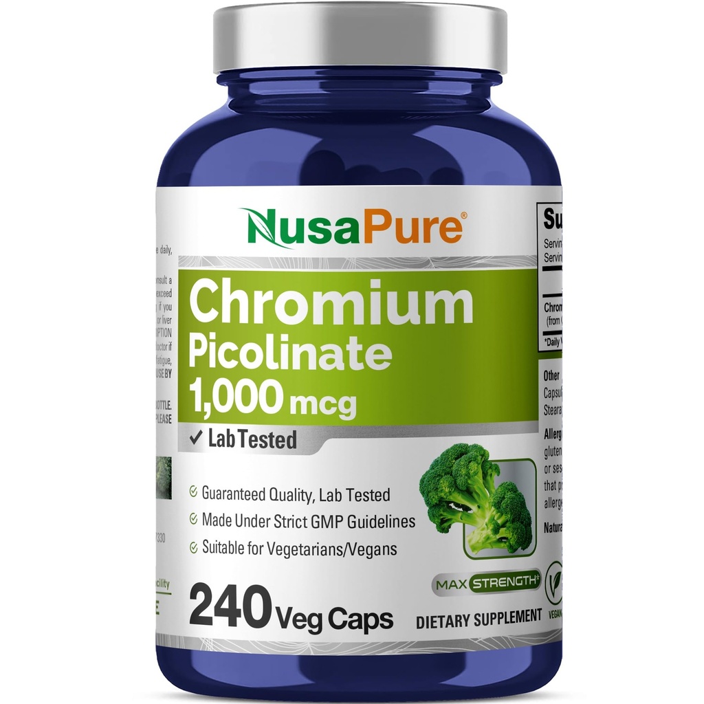 NusaPure Chromium Picolinate 1000 Live 240 Veggie Capsules (Non-GMO, Vegan)