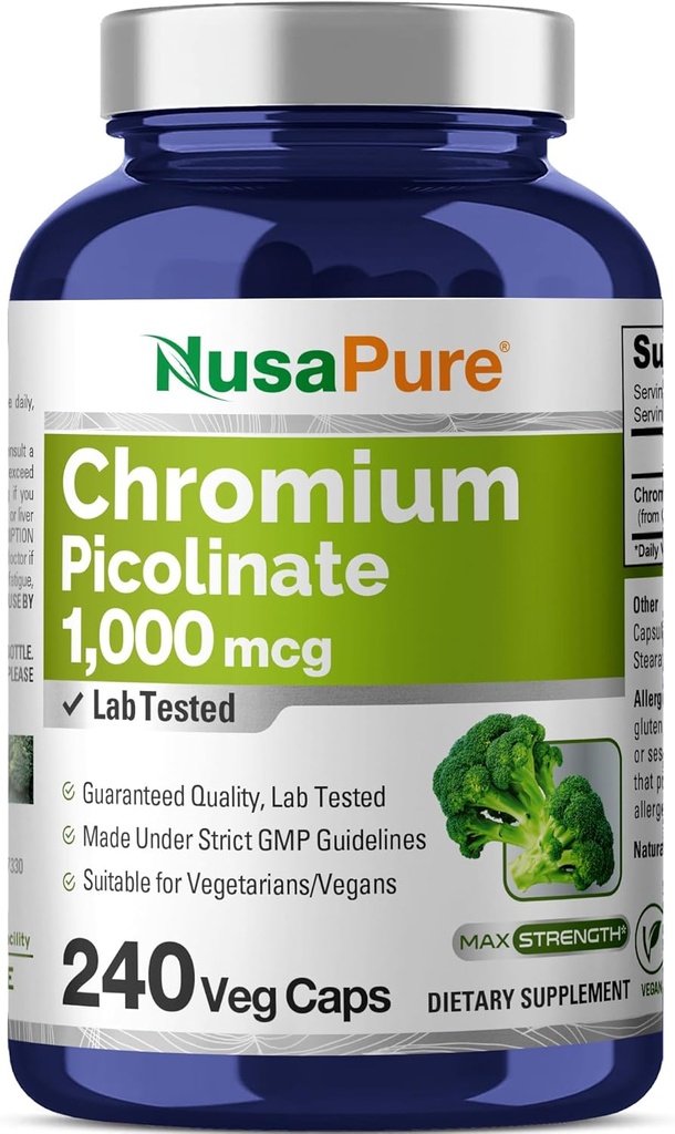 NusaPure Chromium Picolinate 1000mcg 240 Κάψουλες Veggie (Μη ΓΤΟ, Vegan)