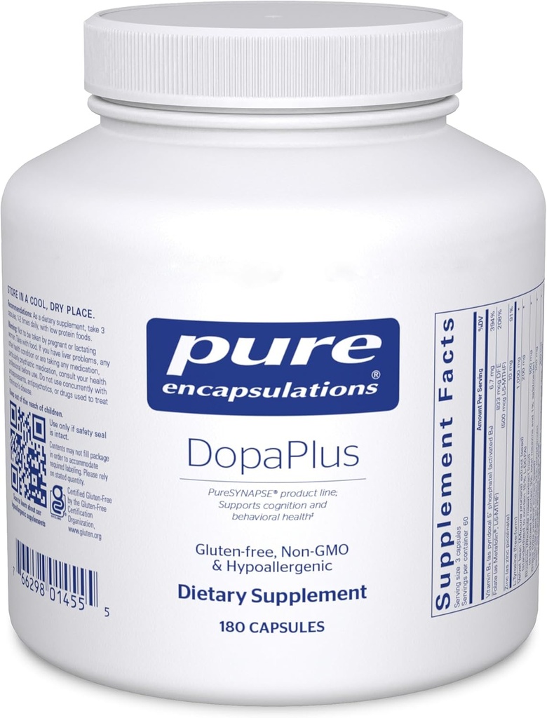 Pure Encapsulations DopaPlus - Destekler Dopamin Production - Daily Brain Function* - Folate, Vitamin B6 & L-5-MT - Non-GMO & Vegan - 180 Capsules