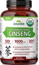 Zazzee USDA Organik Red Koreli Panax BTC 20:1 Ekstraksiyon, 1000 mg,% Ginsenosides, 120 Vegan Capsules, Standardized and Interd 20X Root Extract, 100% Vegetarian, All- Natural, Made in the USA