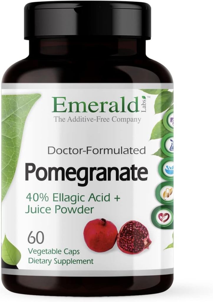 Emerald Laboratuvarlar Pomegranate Ekstraksiyon - Pomegranate Ekstraksiyon (4% Ellagic Acid) & Pomegranate Juice Toz Immune Response & Heart Support* - 60 Sebze Capsules (30-Day Supply)