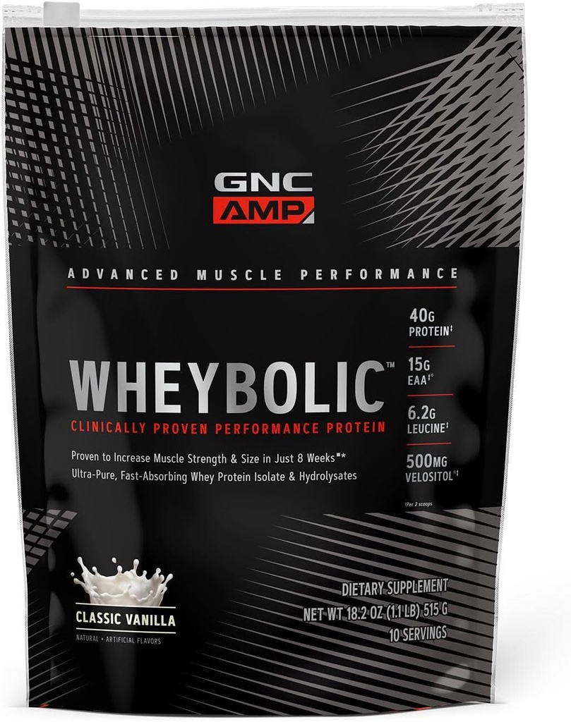 GNC AMP Wheybolik Klinik olarak Proven Protein Toz, 40g Whey proteini, BCAA, Leucine, 3rd Parti Test Edildi, Gluten Free, Classic Vanilla, 10 Hizmet
