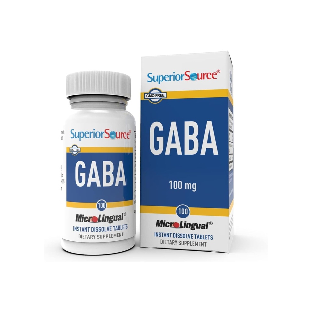 Superior Source GABA 100 mg - Συμπλήρωμα υποστήριξης εγκεφάλου & νευρικού συστήματος - συμπλήρωμα γ- αμινοβουτυρικού οξέος Βοηθά υγιή και χαλαρωτικό ύπνο - Bariatric Friendly - 100 υπογλώσσια δισκία διάλυσης