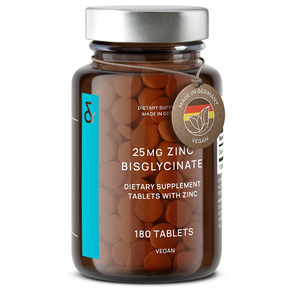 CLAV® çinko Bisglycinate 25mg - 180 Tablet (6 Ay Supply) - Doğal Chelated çinko Supplement - Vegan PVC Immune & Skin Support