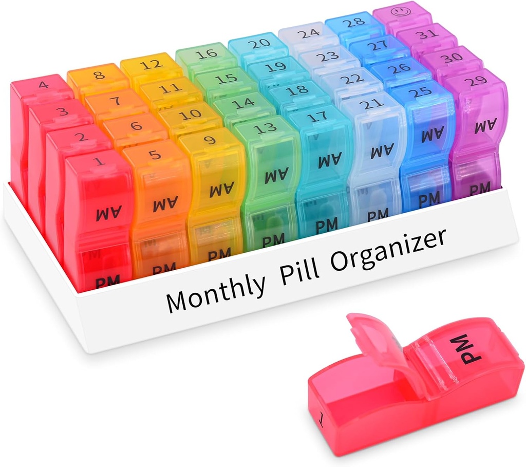 GREENCYCLE Monthly Pill Organizer 2 Times a Day, 30 Days Pill Box AM PM, 4 Hafta Pill Cases, One Moon Pill Medicine Konteyner Küçük Ayrılmalar Vitaminler, Fish Oil, Supplements