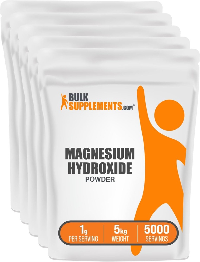 BulkSupplements.com Magnezyum Hydroxide Toz - Magnezyum Hidroxide Supplement - Food Grade & Gluten Free, 1g per Service, 1 kg (2.2 lbs) (Pack of 5)