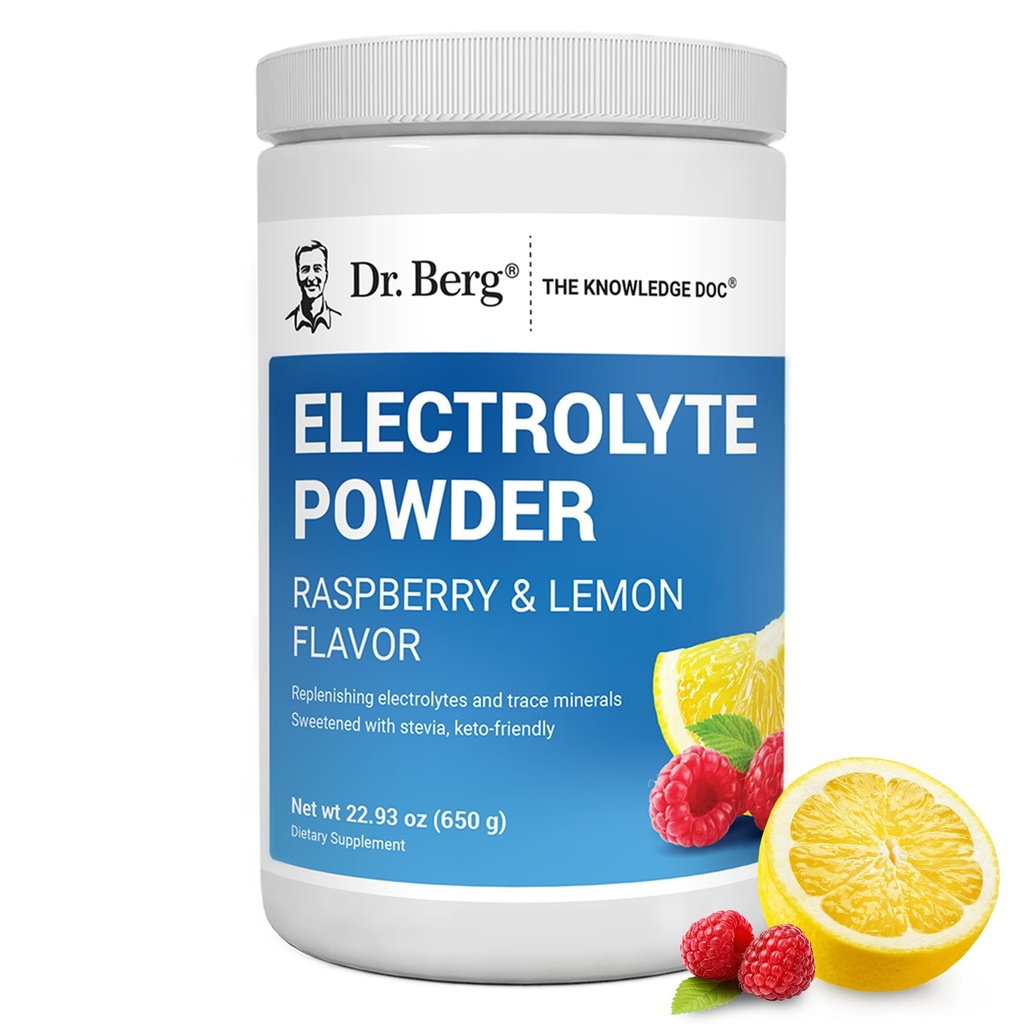 Dr. Berg Zero Sugar Hydration Keto Electrolyte Toz - Pids & Real Pink Himalaya Salt (NOT Table Salt) - Raspberry & Lemon Flavor Hydration Drink Supplement, 100 hizmet