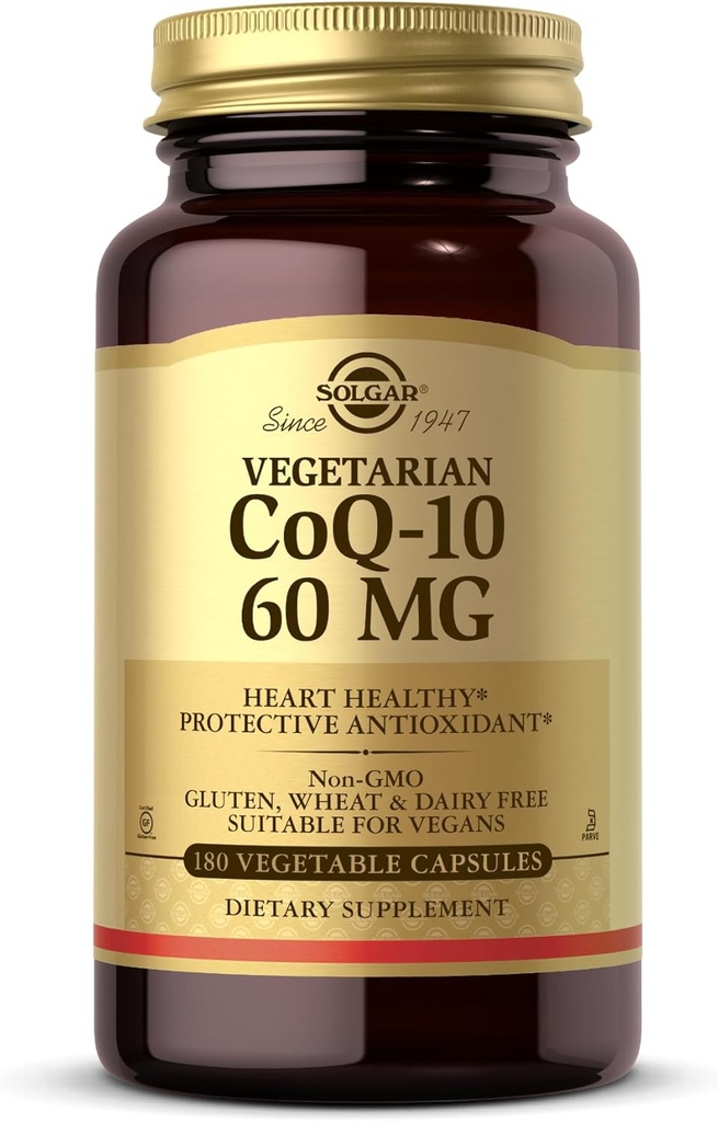Solgar Vegetarian CoQ-10 60 mg - 180 Sebze Kapsülleri - Koruyucu Antioksi - Non-GMO, Vegan, Gluten Free, Dairy Free, Kosher - 180 Hizmet