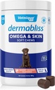 Vetnique Dermabliss Omega & Skin Health Fish Oil for Dogs Soft Chews Sağlıklı Skin & DHA - Hickory Salmon Dog Treats (120 Count Chews)