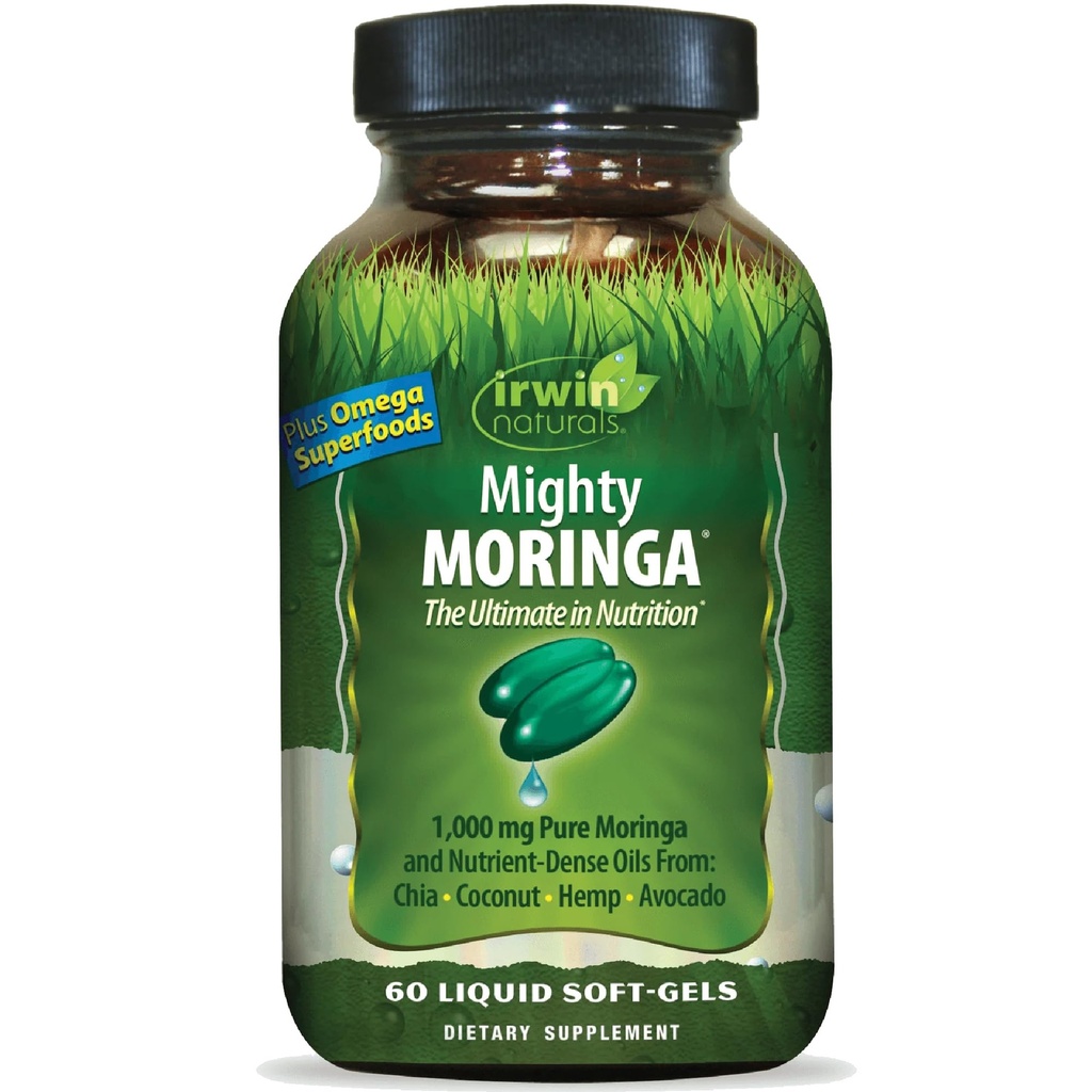 Irwin Naturals Mighty Moringa 1.000 mg - 60 Liquid Softgels - με Chia, Coconut, Hemp, Avacado & Omega Superfoods - 30 Σύνολο σερβιρίσματος