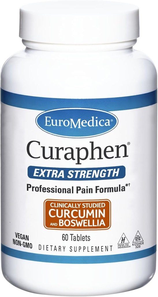 EuroMedica Curaphen Extra Strength - 60 Tabletler - Profesyonel Formula - DLPA & Nattokinase ile Potent Curcumin & Boswellia - Yüksek Absorbable - 60 Hizmetler