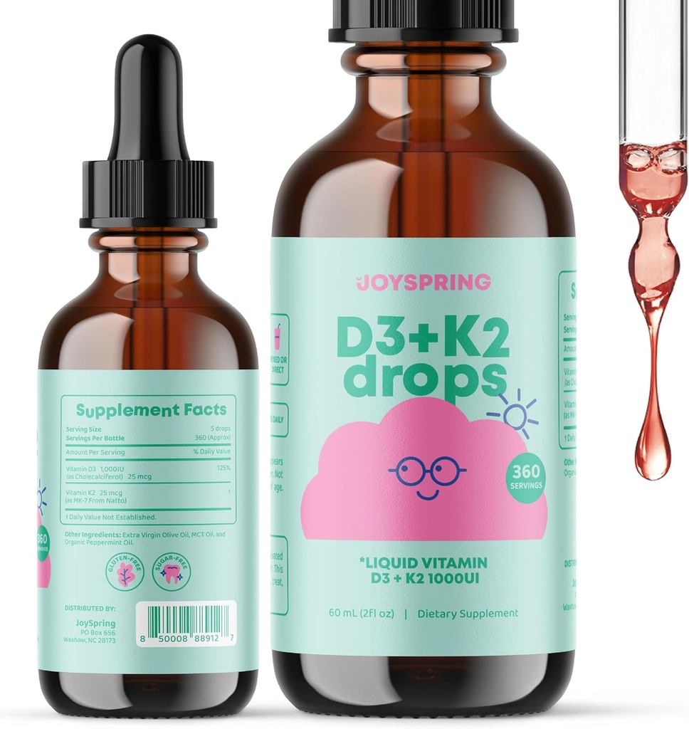 JoySpring Vitamin D Drops for Toddlers to Support growth, Bone, and Immune Health, Kids çinko Supplements - B2, B6, B12 ve B5 Vitaminleri ile Yaşlılar