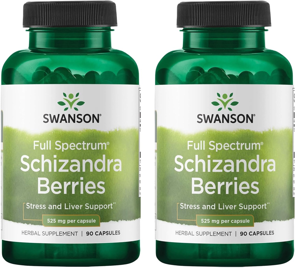 Swanson Full Spectrum Schizandrages - Herbal Supplement Stres Desteği ve Canlı Sağlık - Kolay Vücut ve Zihinsel Malzemeler Yardım - (90 Capsules, 525 mg Her) (2 Pack)