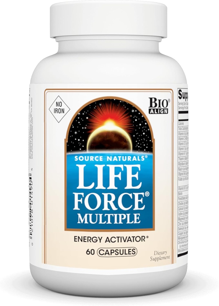 Source Naturals Life Force multiple Iron Free Daily Multivitamin High Potency Essential Vitamins, Mineraller, Antioksis & Nutrients - Energy & Immune Boost* - 60 Capsules