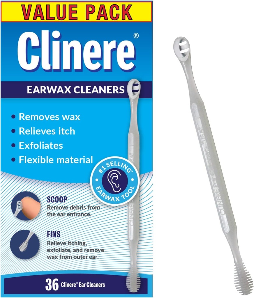 Καθαριστές αυτιών Clinere, Απλός καθαρισμός καναλιών και εργαλείο αφαίρεσης κεριών αυτιών, Itch Relief, Exfoliates, 36 Count