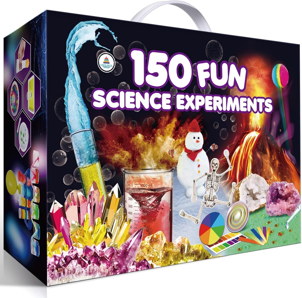 UNGLINGA 150 Deneyler Çocuk Erkek Kızlar için Bilim Kitleri, S.T.E.M Kit Oyuncakları Doğum Günü Noel, Kimya Break Geodes, Volcano, Fizik Eğitimi Faaliyetleri Projesi