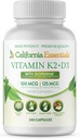 California Essentials Vitamin K2 + VIT D3 5000 I with BioPerine for Maximum Abors - Heart, Bone, Immune Support Supplement - Non-GMO, Dairy/Soy/Gluten-Free - 240 Veggie Capsules