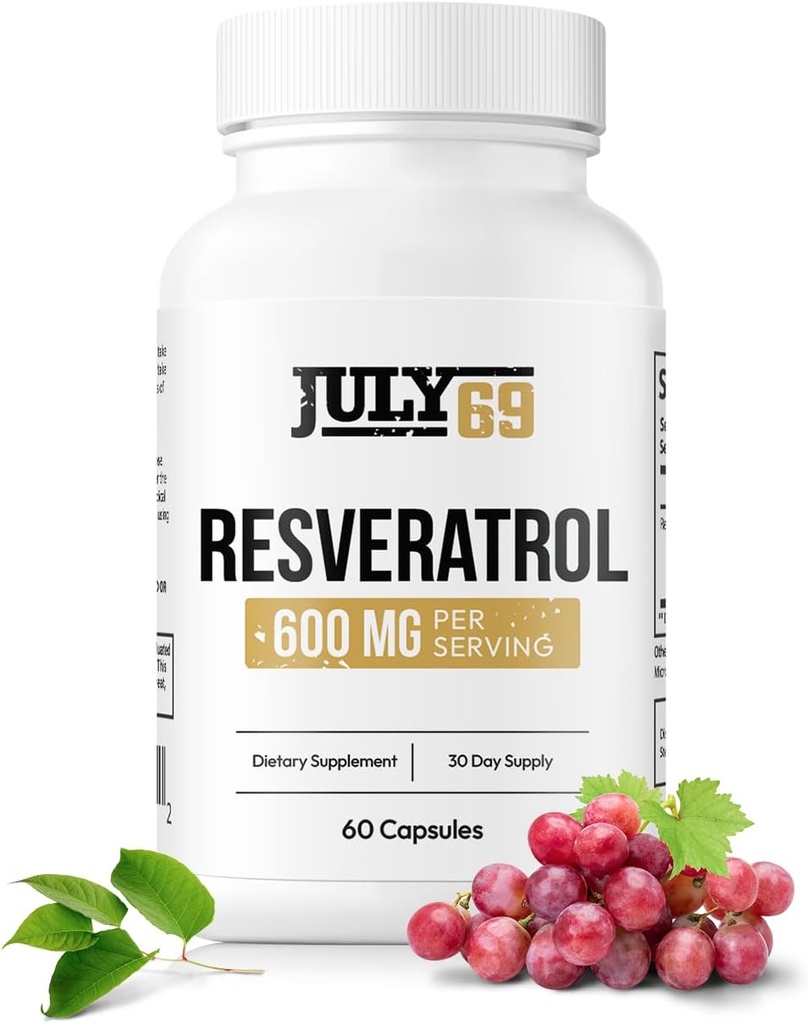 Resveratrol Capsules 600 mg per Service, Potent Antioksi Diyeter Supplement Capsules, 1 Şişede 60 Capsules, Made in USA