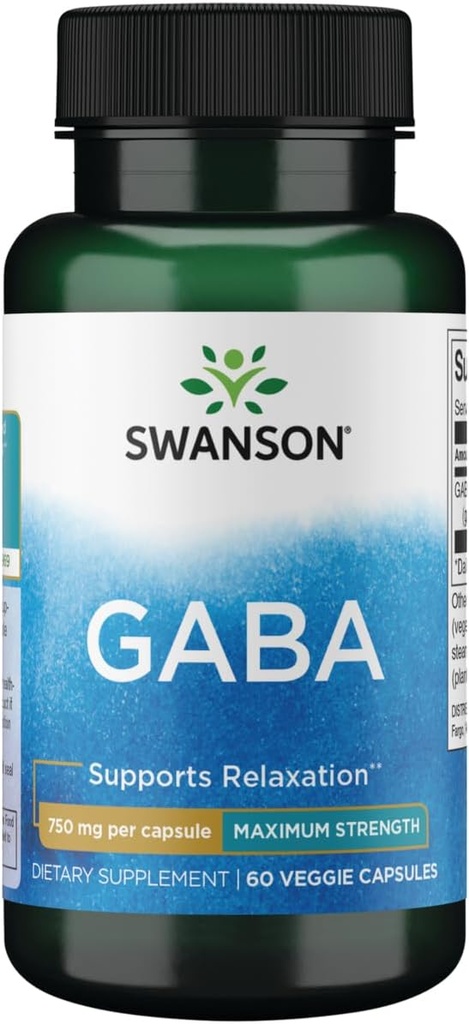 Swanson Amino Asit maksimum Güçlü GABA 750 Milligram 60 Veg Capsules