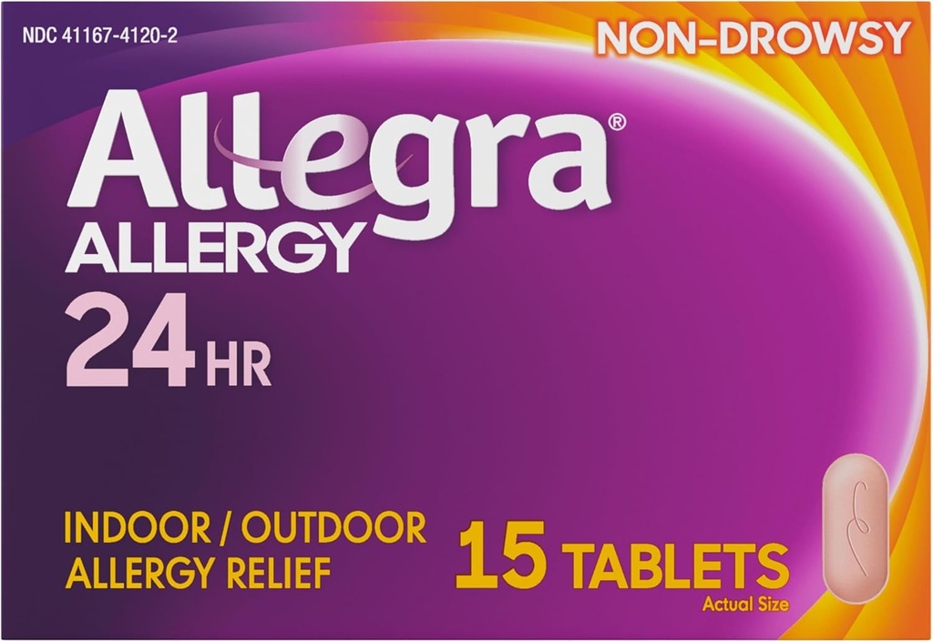 Allegra Adult 24HR Non-Drowsy Antihistamine, 15 Tablet, Hızlı Deneyen Alerji Symptom Relief, 180 mg