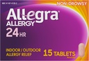 Allegra Adult 24HR Non-Drowsy Antihistamine, 15 Tablet, Hızlı Deneyen Alerji Symptom Relief, 180 mg