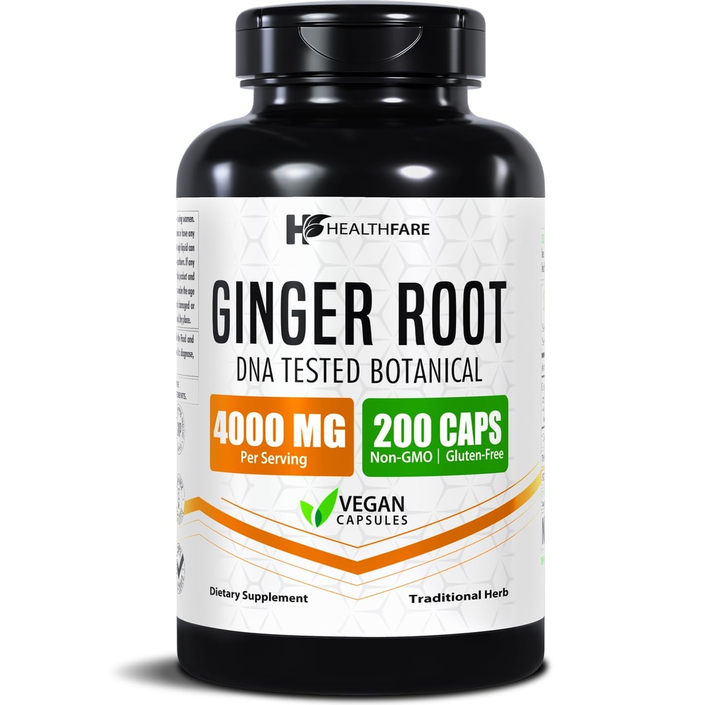 Healthfare Ginger Root Extract 4000 mg | Supplement | 200 Vegan Pills | Digestive Support | High Potency | Non-GMO, Gluten-Free | Made in USA