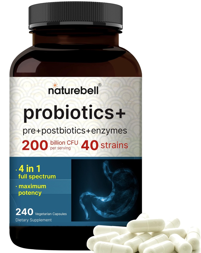 Probiyotik 200 Milyar CFU – 40 Strains Per | 240 Veggie Capsules with Prebiyotiks and Probiyotiks for Digestive Health - Gut Health & Bloating Support | Daily Probiyotiks for Women & Men