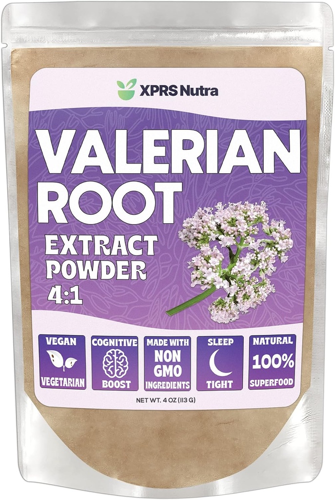 XPRS Nutra Valerian Root Extract Powder 4:1 - Premium Valerian Root Powder for Cognition - Vegan Friendly Herbal Sleep Assist (4 Ουγγιά)