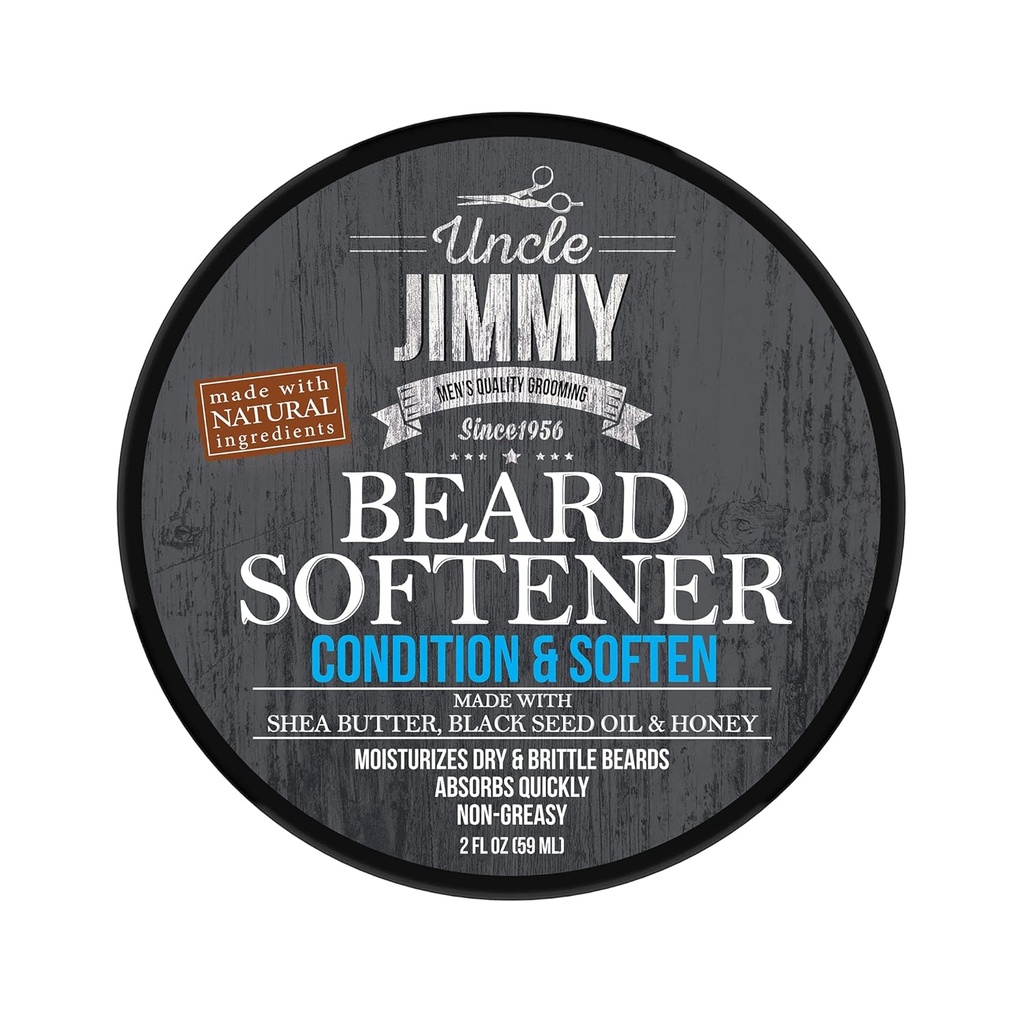 Uncle Jimmy Beard Softener, Conditioning Balm for Men | Hydrates, Smooths, Adds Shine & Tames Flyaway Hair | Made With Shea Butter, Honey 2 Fl Oz