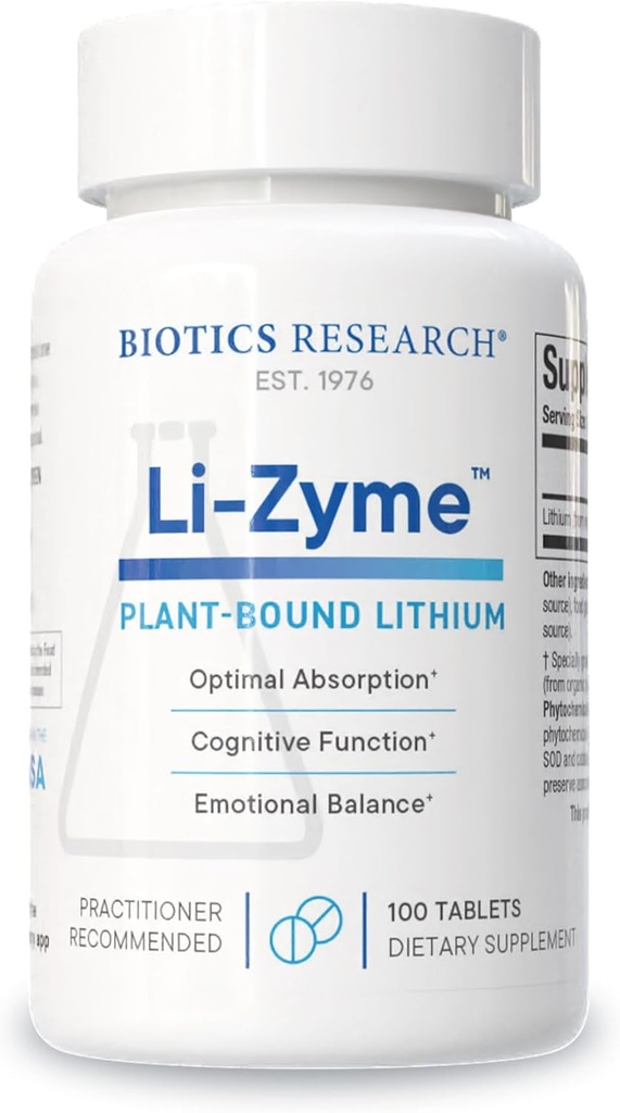 Biotics Araştırma Li Zyme 50 mikrogram, Bütün Bir Gıda, Fitkimyasal Olarak Bound Lityum, Yüksek Biyomalzeme, Beyin Fonksiyonları, Hafıza ve Mood Destek, 100 Tablet
