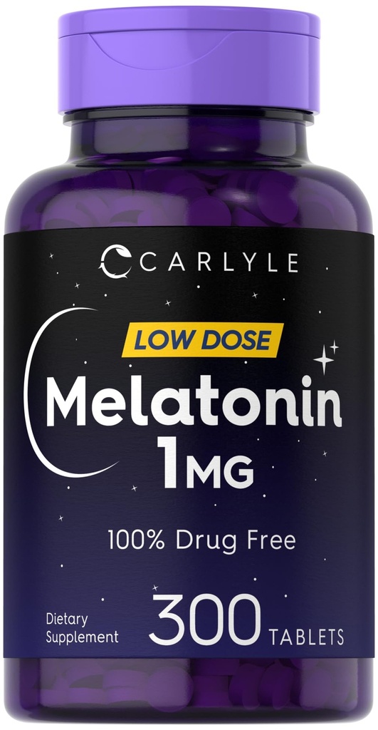 Carlyle Melatonin 1 mg | 300 Low Dose Tabletler | Uyuşturucu Ücretsiz Yardım | Vejetaryen, Non-GMO, Gluten Free