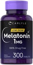 Carlyle Melatonin 1 mg | 300 Low Dose Tabletler | Uyuşturucu Ücretsiz Yardım | Vejetaryen, Non-GMO, Gluten Free