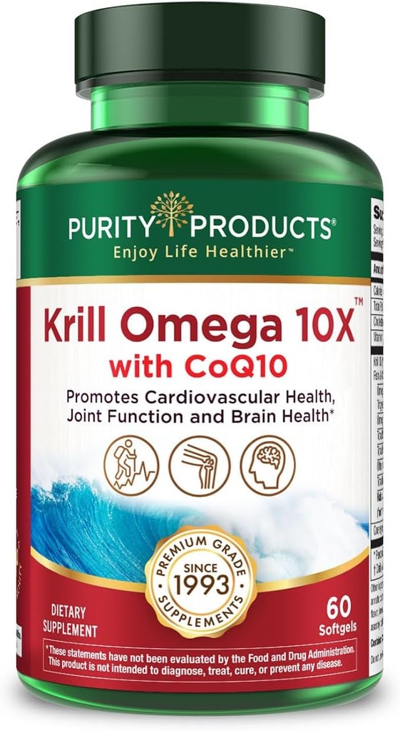 Krill Omega 10X daha fazla EPA & DHA, CoQ10 Süper Formula'i yarılık ürünlerden alır. 60