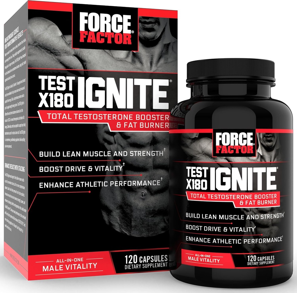 Force Factor Test X180, Fenugreek Tohum ve Yeşil Çay Türünü Lean Kas, Boost Energy'yi kurmak ve Performansı Geliştirmek için Toplam testosteron ATM'yi Ignite Total testosteron ATM for Men with Fenugreek Seed and Green Tea Extract to Build Lean Muscle, Boost Energy, and improve Performance, 120